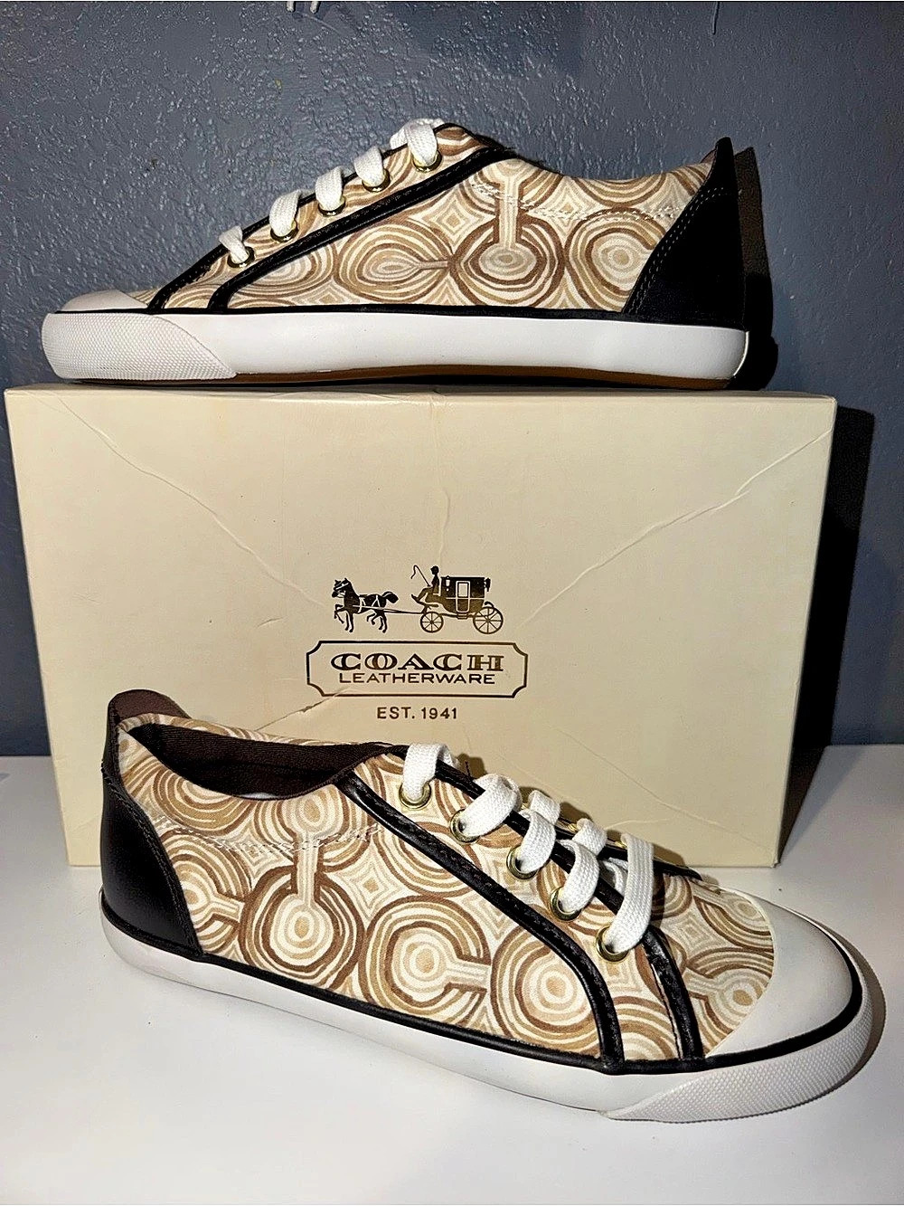 Coach Barrett OP Art Swirl OP Art Swirl Sneakers Brown US 7 Like New